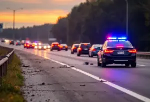 Accident scene on I-695 with emergency vehicles present