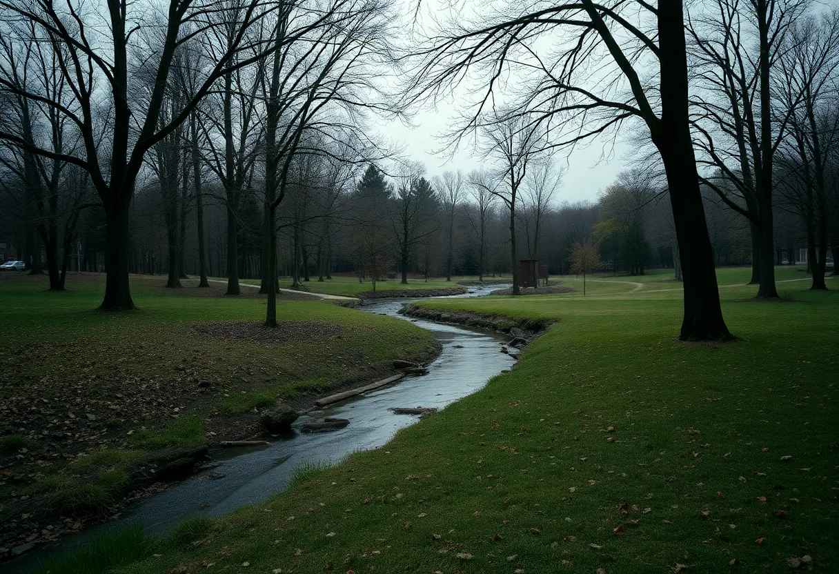 Police cars in front of Indian Creek Stream Valley Park