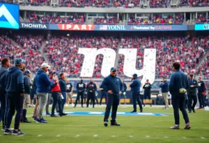 New York Giants coaching staff strategizing on the field