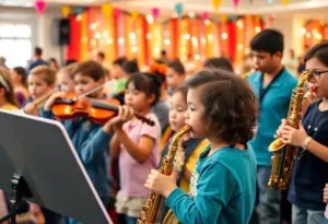 Children engaged in a musical performance in Baltimore