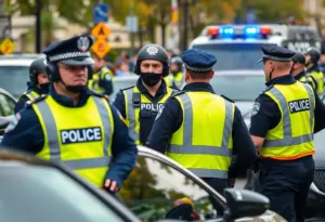 Law enforcement officers managing an operation against illegal car rallies.