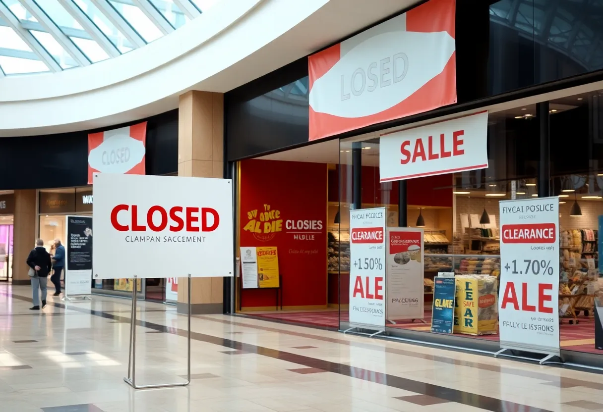 Closed Macy's store with clearance sale banners at Marley Station Mall