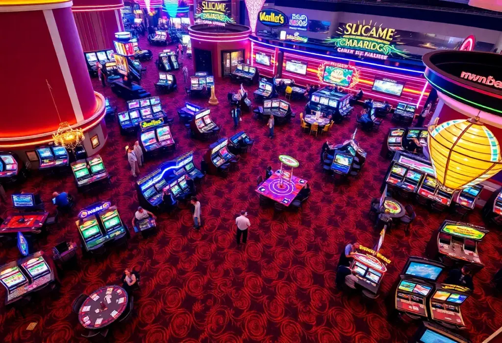 Aerial view of a Maryland casino at night.