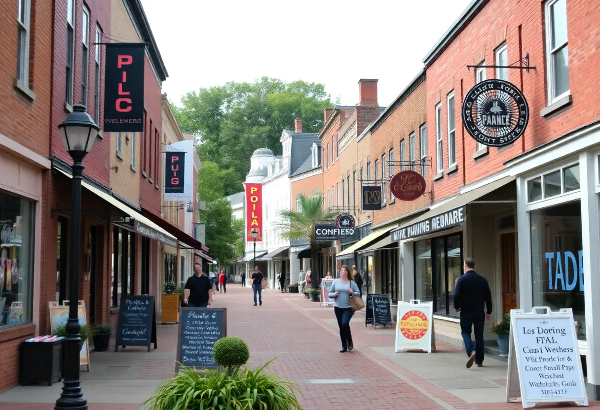 A bustling street in Maryland filled with small businesses and local entrepreneurs.