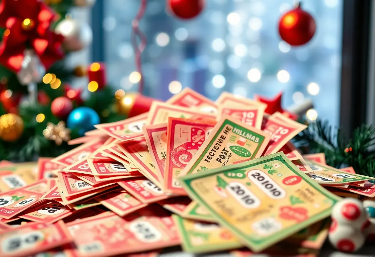 Winning lottery tickets at a holiday-themed setting