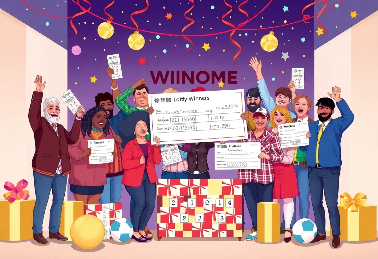 Celebration of Maryland Lottery winners with festive decorations