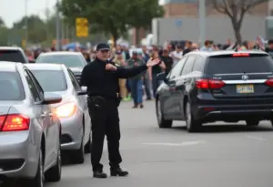 Police officers managing an illegal car rally disruption in Maryland.