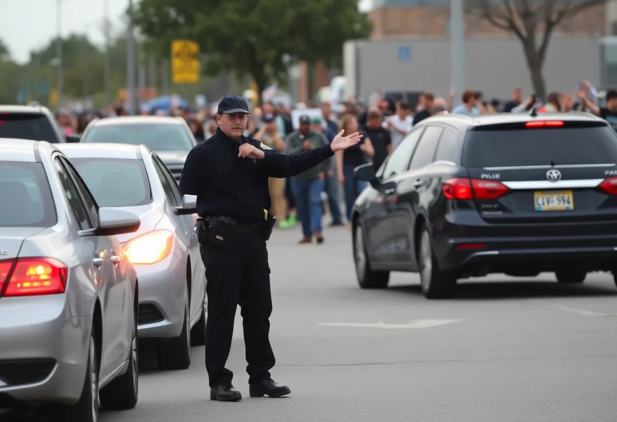 Police officers managing an illegal car rally disruption in Maryland.