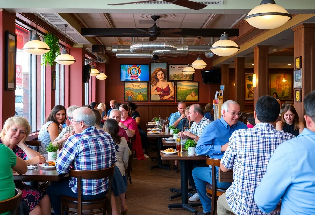 Diverse diners enjoying meals at a vibrant Maryland restaurant