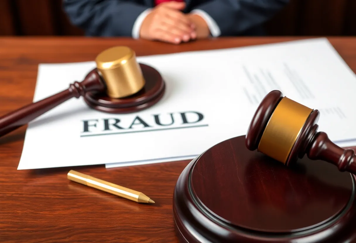 Courtroom with legal documents representing tax fraud charges