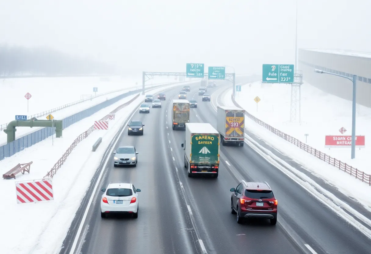 Heavy traffic on Maryland highways during winter weather conditions