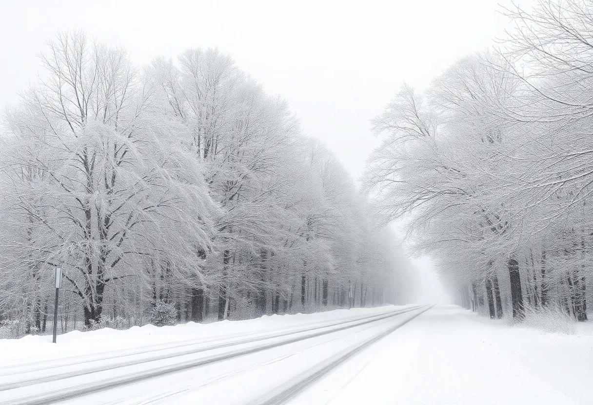 Snow-covered landscape in Maryland during a winter storm