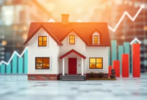 Conceptual image representing mortgage rates with financial symbols