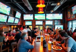 Interior of Mother's Federal Hill Grille with patrons enjoying sports.