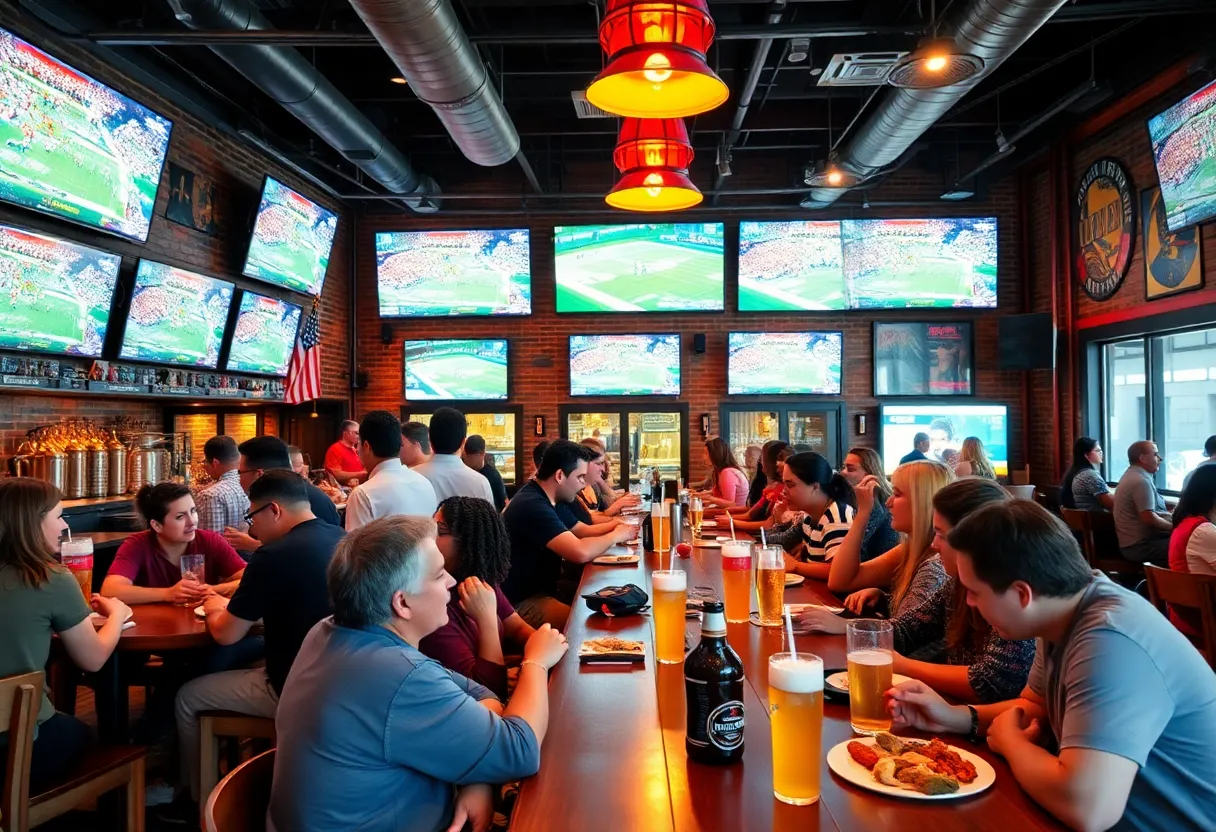Interior of Mother's Federal Hill Grille with patrons enjoying sports.