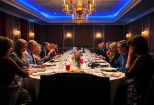 Guests enjoying a murder mystery dinner at Inn at the Colonnade, Lancaster