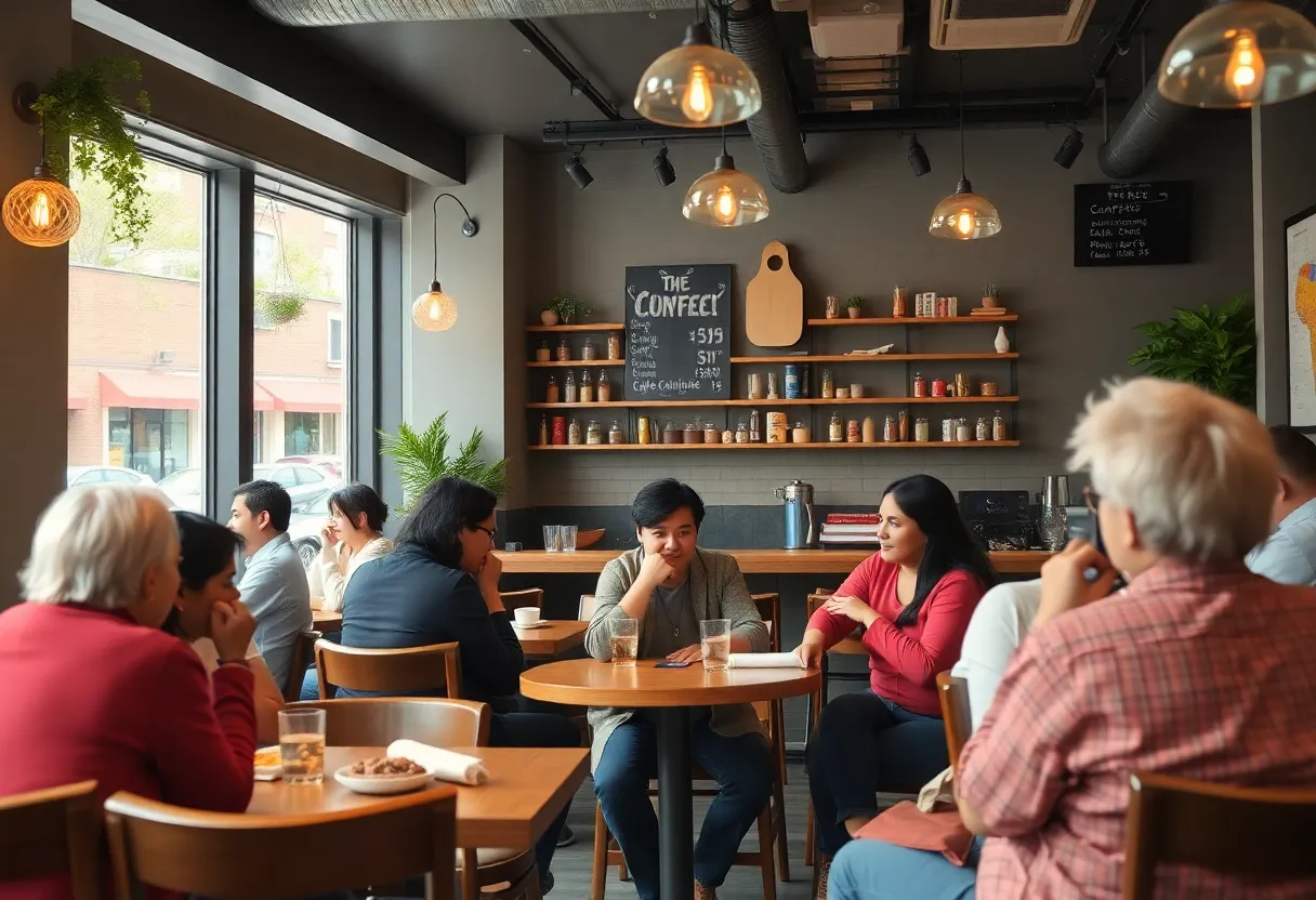 Interior of a new gourmet café in Baltimore with patrons enjoying their meals