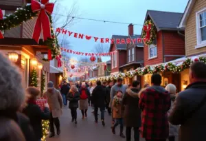 Community gathering in Ellicott City for New Year's Day celebration.