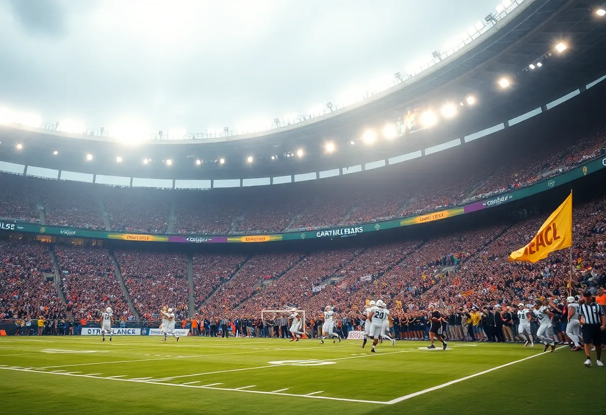 Football stadium filled with fans during an NFL game