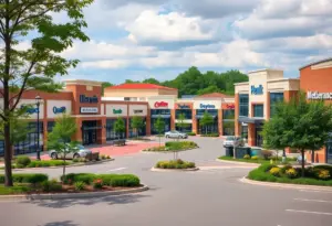 Exterior view of the Normandy Shopping Center with multiple storefronts