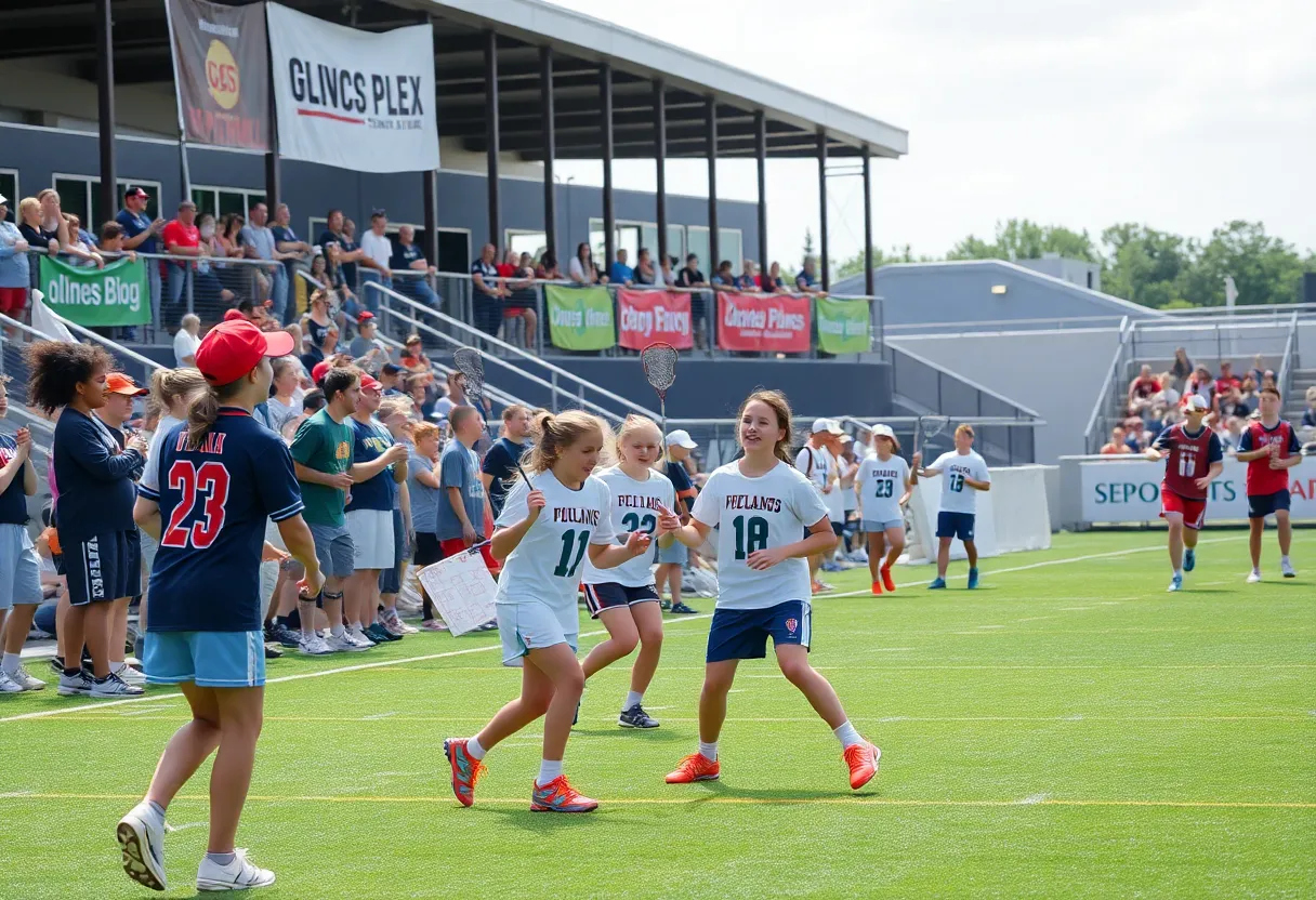 Young athletes playing lacrosse during the Open Lacrosse Invitational