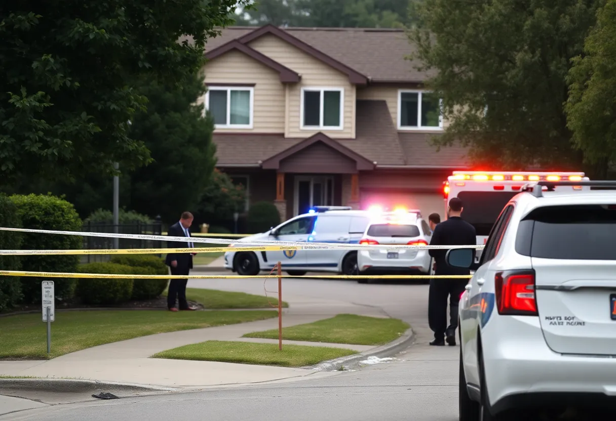 Police vehicles and tape at the scene of a stabbing in Owings Mills