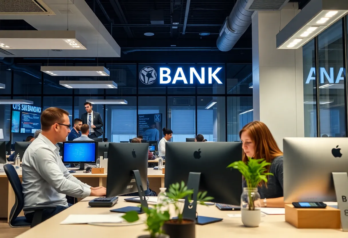 Employees working in PNC Bank's downtown office