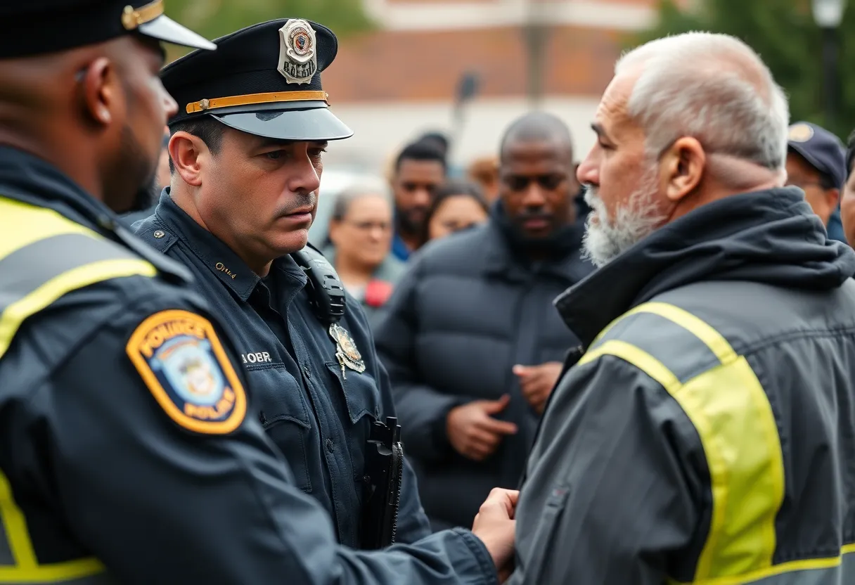 Police officer responding to an incident with body-worn cameras visible