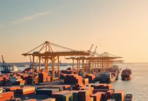 Cargo operations at the Port of Baltimore with containers and cranes