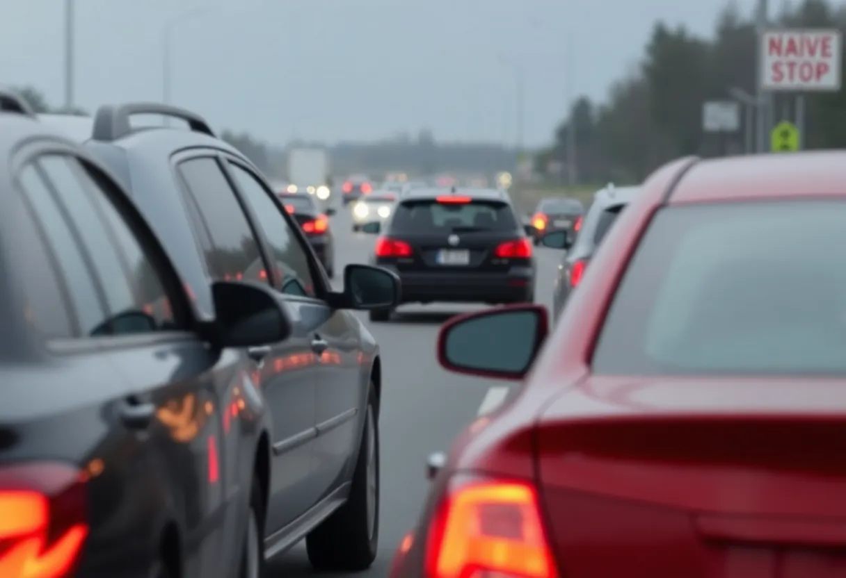Scene of a road rage incident on a busy roadway