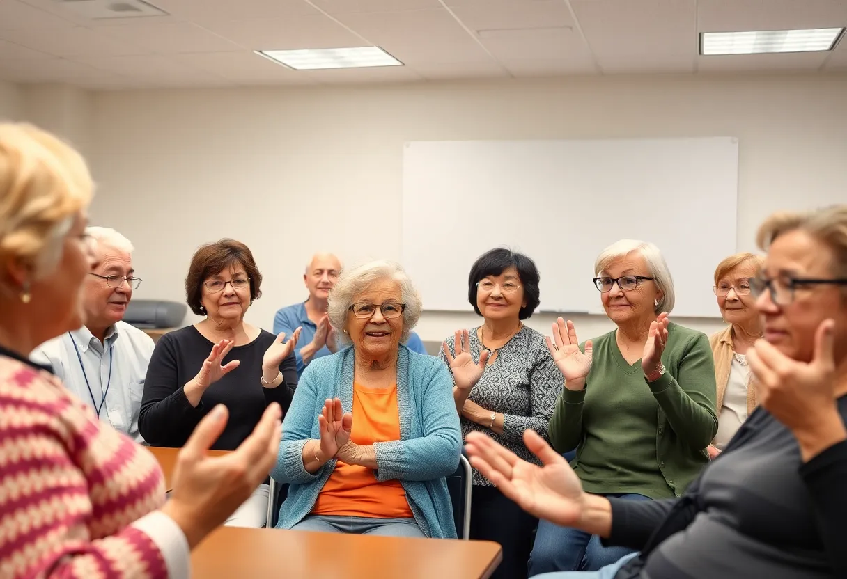 Older adults participating in an American Sign Language class