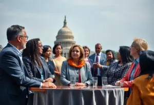 A gathering of diverse community members discussing leadership and politics
