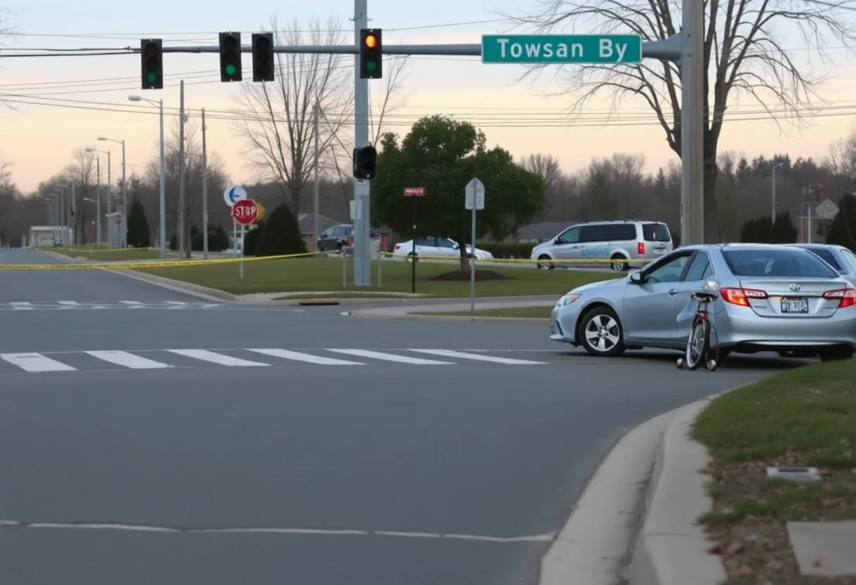 Crosswalk on Towsontown Boulevard where a fatal pedestrian crash occurred.