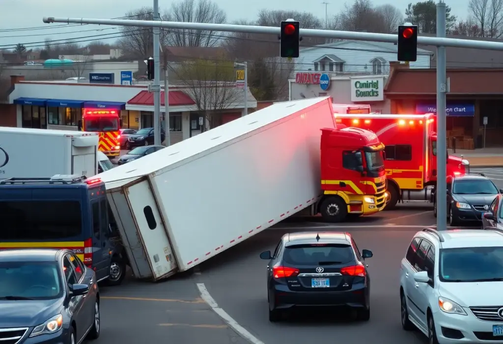 Emergency services at the scene of a tractor-trailer accident in Owings Mills