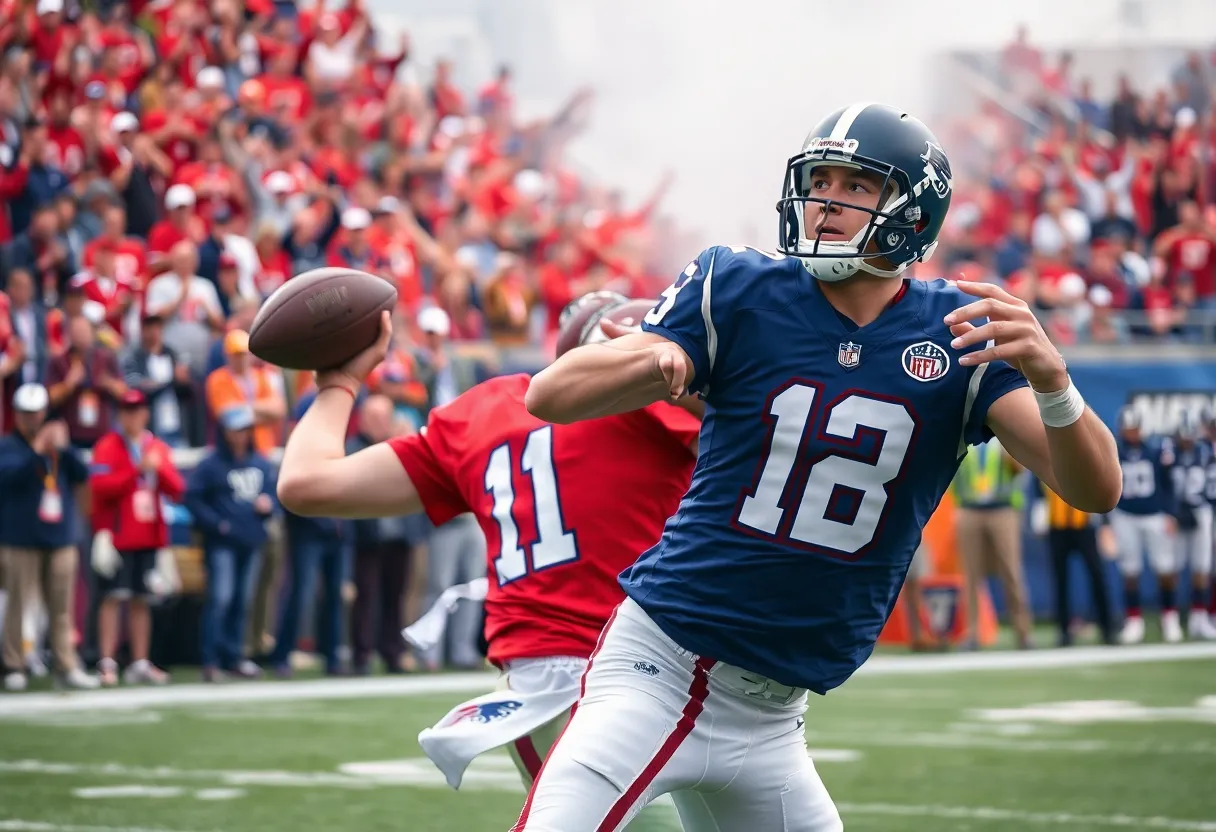 Quarterback in action during a football game
