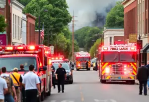 Emergency services responding to a utility pole fire in Bel Air, MD.
