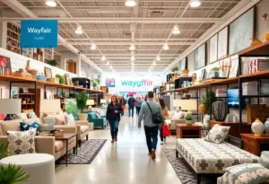 Interior view of Wayfair's outlet store with various home furnishings.