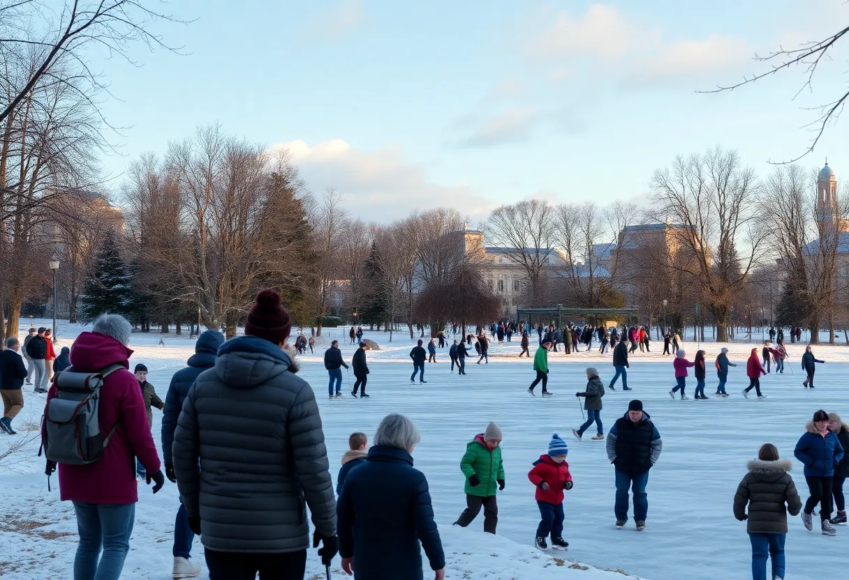 People enjoying winter activities in Anne Arundel County park