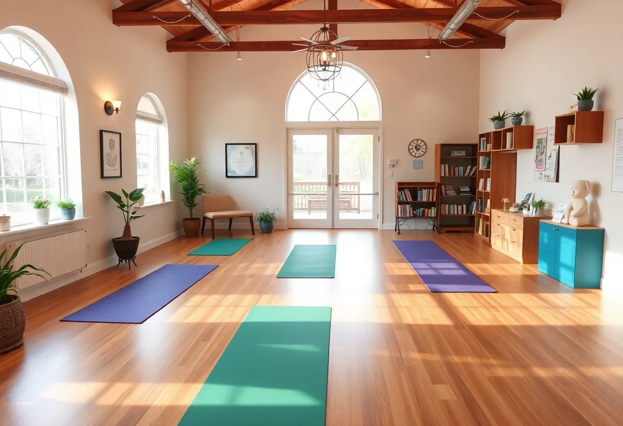 Interior of The Womb Room showing yoga classes and therapy spaces.