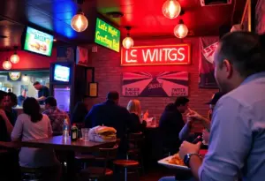 Interior view of 2AM Project with diners enjoying comfort food at night