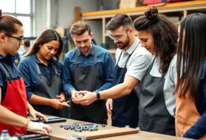 Apprentices engaged in training at a workplace
