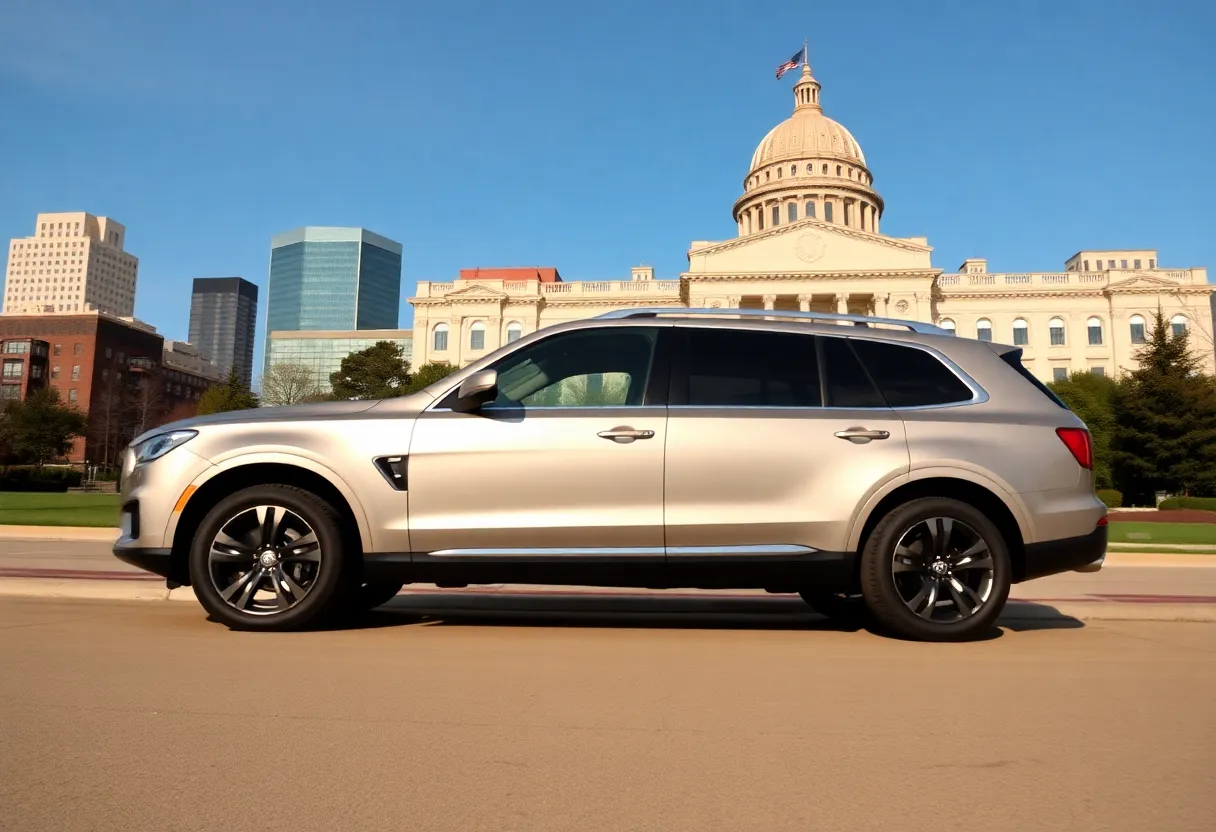 2025 Jeep Grand Wagoneer outside a government building in Baltimore