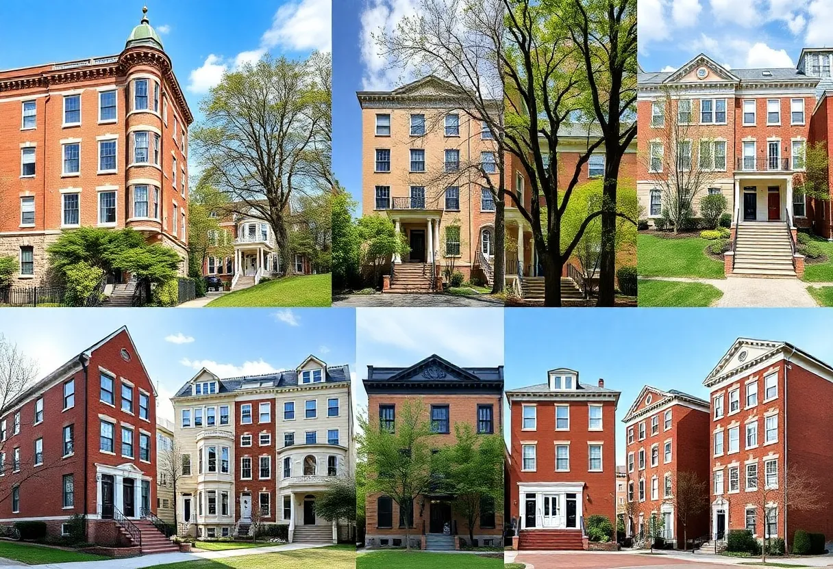 A scenic view of different neighborhoods in Baltimore with parks and residential areas.