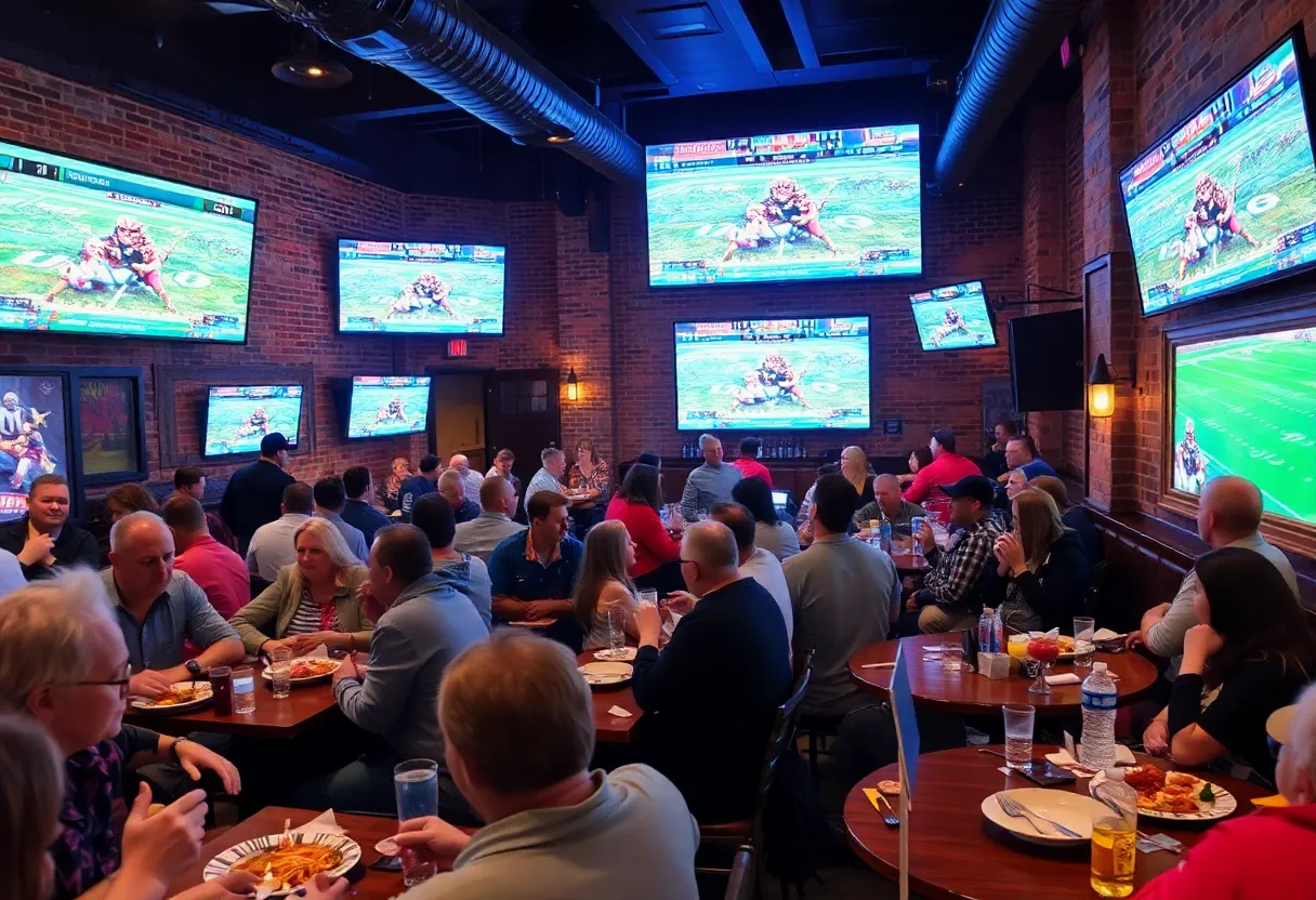 Crowded Baltimore restaurant filled with fans celebrating Super Bowl Sunday