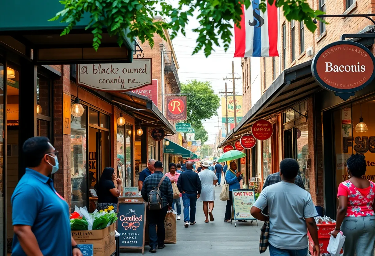 A collection of Black-owned businesses thriving in a downtown area.