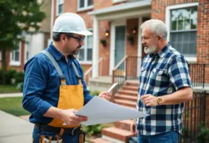 Homeowner discussing renovation plans with a contractor in Baltimore.