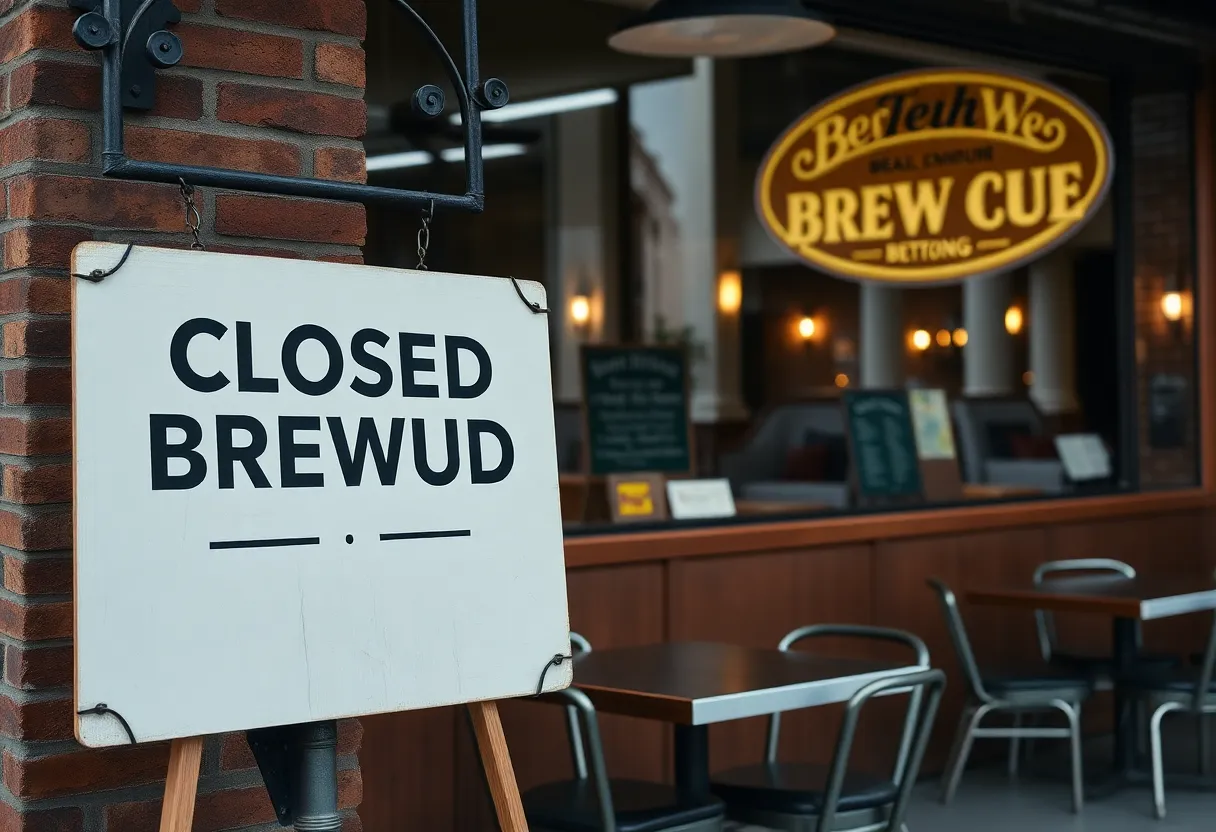 Exterior view of a closed brewpub in Baltimore