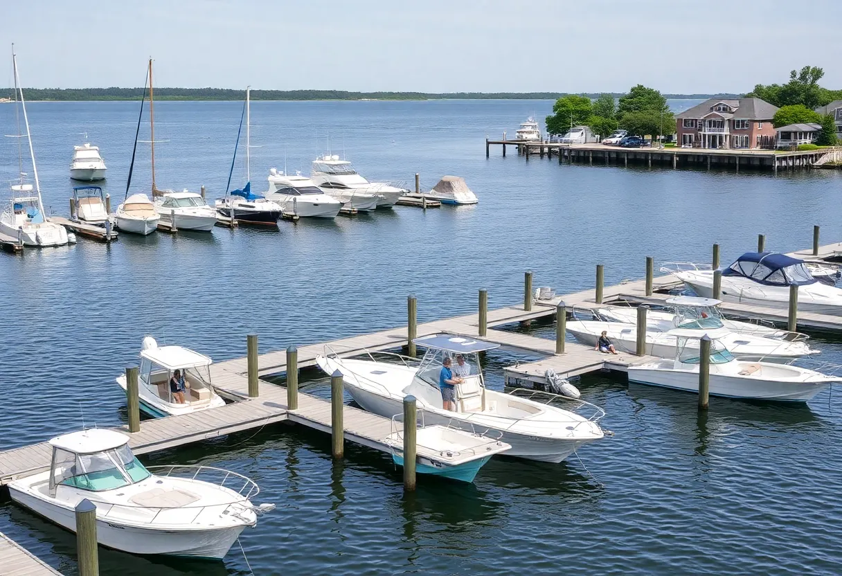 Waterfront view with private docks and boats