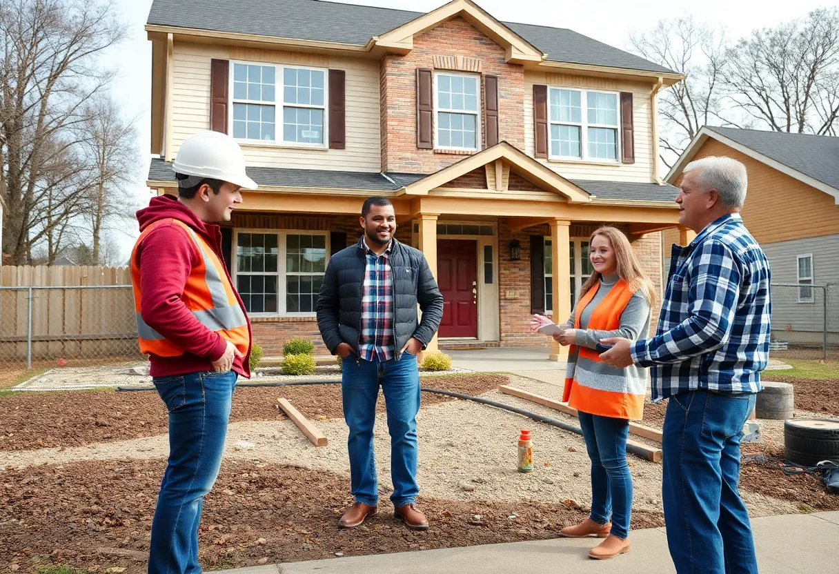 Couple discussing home building plans with a builder in Baltimore