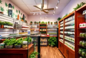 A modern cannabis dispensary with various cannabis products on display, symbolizing growth in Maryland's cannabis industry.